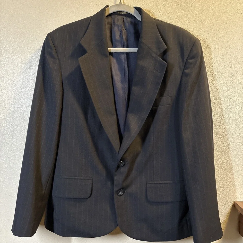 Barrington Blazer Mens 38 Short Black Pinstripe Two Buttons Wool Poly Blend